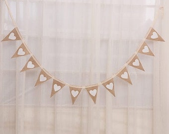 Love Heart Bunting Banner Hessian Garland Wedding Decor Decoration Rustic Lace