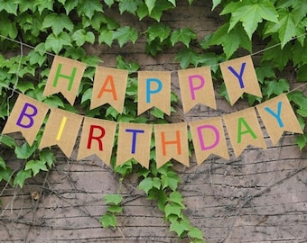 HAPPY BIRTHDAY BUNTING  Hessian Party Banner Decoration Decor Burlap