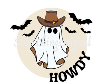 Howdy Ghost Halloween SVG PNG | Halloween SVG | Retro Halloween svg | Spooky svg | Ghost Cowgirl svg | Howdy svg | Files for Cricut