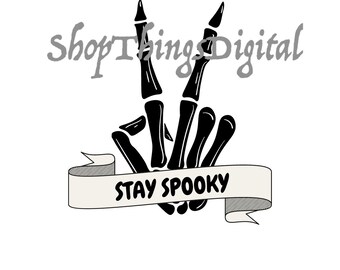 Rimani Spooky Halloween SVG PNG / Halloween SVG / Retro Halloween SVG / Spooky SVG / Scheletro SVG / Scheletro Segno di Pace SVG / File per Cricut