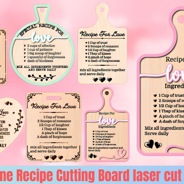 Valentines Recipe Cutting Board SVG Laser Cut, Digital File, Recipe for Love, Valentine SVG, Glowforge, Laser Cutter, Digital Download