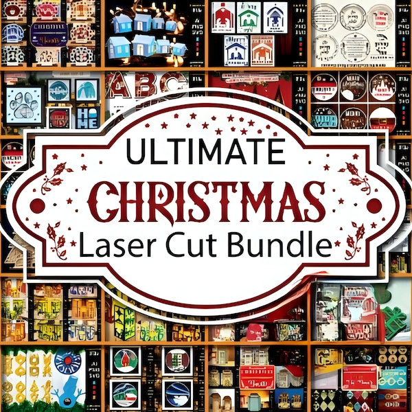 Noël Laser Cut Noël ornement SVG Laser fichiers Glowforge laser gravé monogramme porte Decor Noël SVG Bundle