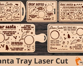 Dear Santa Tray SVG Bundle, Treat For Santa Tray Glowforge Laser File, Cutting Board SVG Laser Cut File, Christmas Digital Files