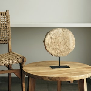 Natural Wood Slice Modern Abstract Object on Stand