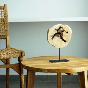 Natural Wood Slice Modern Abstract Object on Stand