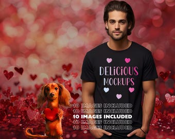 Black Bella Canvas Valentine's Day T-shirt Mockup for Etsy & Amazon Listings + Revolutionary Social Media Marketing Kit - 10 Images, Master