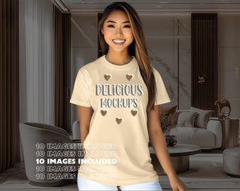 Soft Cream Bella Canvas 3001 T-Shirt Contextual Mockup for Etsy & Amazon + Revolutionary Social Media Marketing Kit - 10 Optimized Images