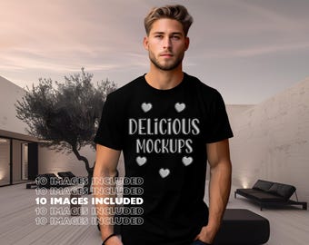 Black Bella Canvas 3001 T-Shirt Mockup for Etsy & Amazon Listings + Revolutionary Social Media Marketing Kit - Ten 10 Fully Optimized Images