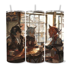 Manga Tumbler Wrap 20oz Skinny Tumbler PNG , Colorful Museum Quality Japanese Style Cute Manga Art Design Tumbler Wraps