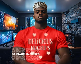Poppy Red Bella Canvas T-Shirt Mockup, Etsy & Amazon + Revolutionary Social Media Marketing Kit, 10 Gamer King Images