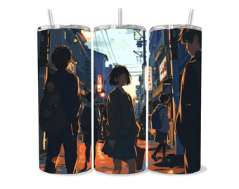 Anime Tumbler Wrap Vaso flaco de 20 oz, colorido museo calidad estilo japonés lindo anime arte PNG diseño vaso envolturas