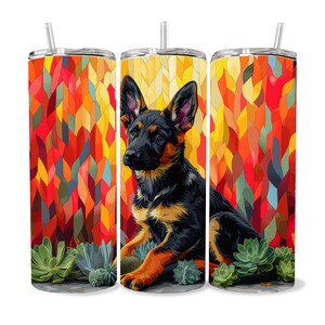German Shepherd Puppy 20oz Tumbler Wrap, High Resolution 300 ppi Colorful and Customizable Museum Quality Art