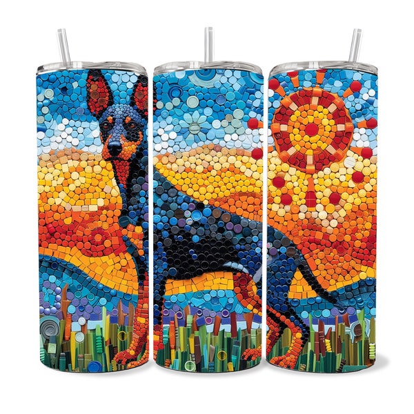 Doberman Tumbler Wrap 20oz Skinny Tumbler , Colorful Museum Quality Doberman Pinscher Art Tumbler Wraps