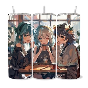 Anime Tumbler Wrap 20oz Skinny Tumbler , Colorful Museum Quality Japanese Style Cute Anime Art PNG Design Tumbler Wraps