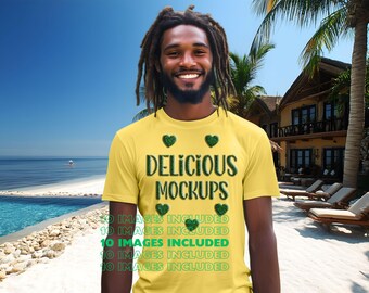 Yellow Bella Canvas 3001 T-Shirt Mockup for Etsy & Amazon + Revolutionary Social Media Marketing Kit - 10  Fully Optimized Images
