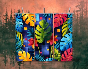 Monstera Indoor Plants Tumbler Wrap 20oz Skinny Tumbler, Colorful Museum Quality, Cacti, Succulents, Flowers Drinkware Wraps .