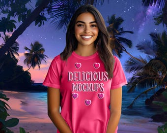 Fuchsia Bella Canvas T-Shirt Mockup, Etsy, Amazon + Revolutionary Social Media Marketing Kit, 10 Versatile Beach Vacation Timeshare Images