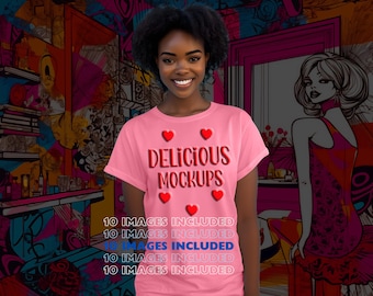 Charity Pink Bella Canvas 3001 T-Shirt Casual & Dressy Mockup for Etsy, Amazon + Revolutionary Social Media Marketing Kit, Ten Image Mockups