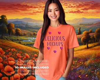 Coral Red Bella Canvas T-Shirt Mockup, Etsy & Amazon + Revolutionary Social Media Marketing Kit, 10 Images