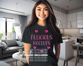 Dark Grey Heather Bella Canvas T-Shirt Versatile High End Mockup for Etsy, Amazon + Revolutionary Social Media Marketing Kit, 10 Gray Images