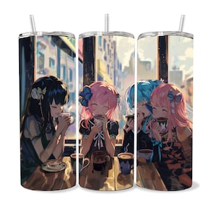 Manga Tumbler Wrap 20oz Skinny Tumbler PNG , Colorful Museum Quality Japanese Style Cute Manga Art Design Tumbler Wraps