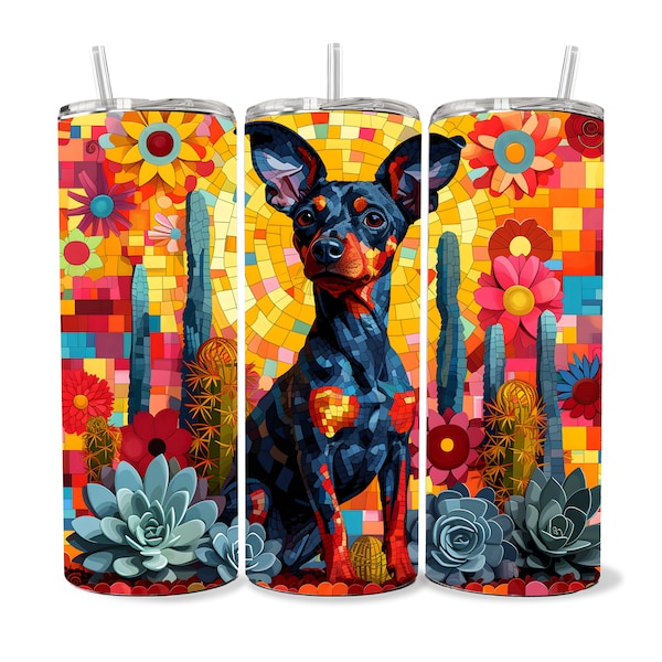 Miniature Doberman Tumbler Wrap 20oz Skinny Tumbler , Colorful Museum Quality Mini Doberman Pinscher Art Tumbler Wraps