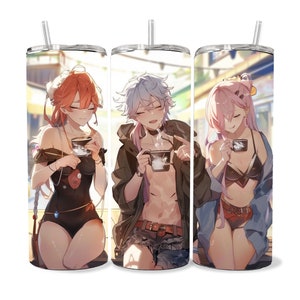 Anime Tumbler Wrap 20oz Skinny Tumbler , Colorful Museum Quality Japanese Style Cute Anime Art PNG Design Tumbler Wraps