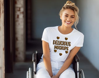 White Bella Canvas 3001 T-Shirt ADA Wheelchair Handicap Mockup Tee for Etsy & Amazon + Revolutionary Social Media Marketing Kit - Ten Images