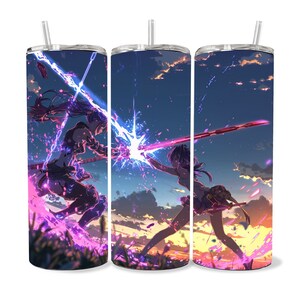 Anime Tumbler Wrap 20oz Skinny Tumbler , Colorful Museum Quality Japanese Style Cute Anime Art PNG Design Tumbler Wraps