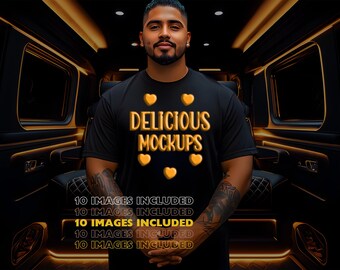 Black Bella Canvas 3001 T-Shirt Mockup for Etsy & Amazon Listings + Revolutionary Social Media Marketing Kit - Ten 10 Party Bus Limo Images