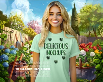 Mint Green Bella Canvas 3001 T-Shirt Mockup for Etsy & Amazon + Revolutionary Social Media Marketing Kit - Ten 10 Fully Optimized Images