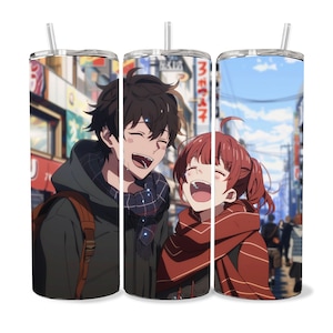 Anime Tumbler Wrap 20oz Skinny Tumbler , Colorful Museum Quality Japanese Style Cute Anime Art PNG Design Tumbler Wraps