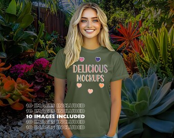 Military Green Bella Canvas 3001 T-Shirt Mockup for Etsy & Amazon + Revolutionary Social Media Marketing Kit - Ten 10 Fully Optimized Images