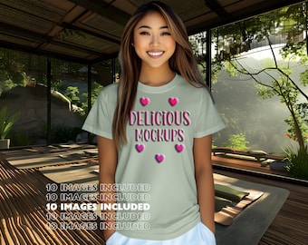 Sage Bella Canvas 3001 T-Shirt Mockup for Etsy & Amazon + Revolutionary Social Media Marketing Kit, Ten 10 Fully Optimized Images