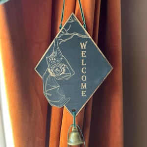 Bat Welcome Sign – Gothic Cottagecore Decor with Bell