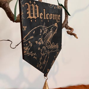 Wolf Gothic Wooden Welcome Sign - Dark Cottagecore Decor - Alternative Welcome Signs