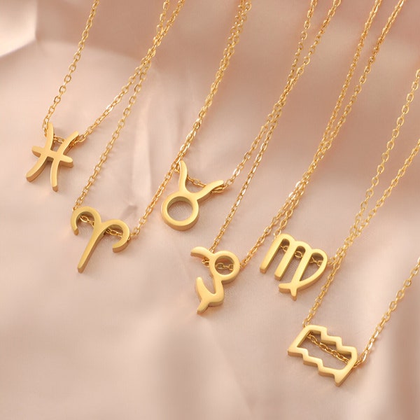 18K Gold Plated Zodiac Sign Necklace, 12 Horoscope Signs Necklaces, 12 Constelations Necklace, Universal Jewelry Gifts, Unisex Jewelry