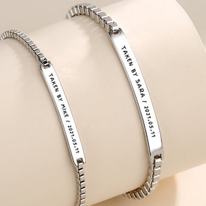 Personalized Couples Text Bracelets, Matching Set Laser Engraved Word Bracelets, Name Date Bracelet, Custom Name Bracelets For Couples