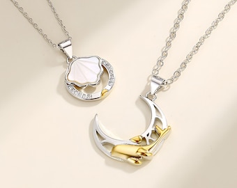 Sun And Moon Couples Necklaces, Ocean Couples Pendants, Matching Necklace Set, Love Themed Jewelry, Combinable Necklaces, Celestial Objects