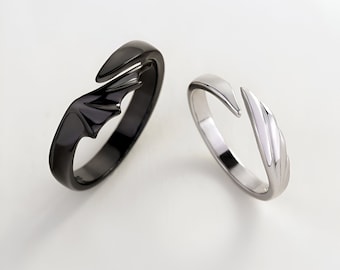 Anillos de alas de ángel y demonio para parejas, juego de anillos en blanco y negro, anillos ajustables de talla única, anillos a juego para parejas, regalos para pareja