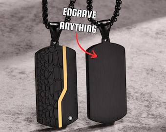 Placas de identificación militares grabables con láser con línea dorada, placas decoradas con circonitas, collar de temática militar, regalos para hombres, accesorios militares