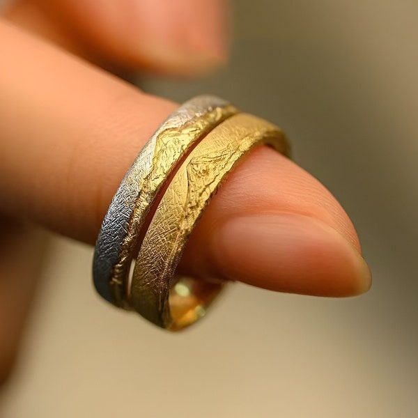 Unique Mountain Etched Ring, One Size Adjustable Opening Ring, Gold And Silver Ring, Couples Accessories, Creative Gift Jewelry