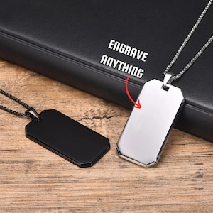 Placas de identificação para cães com espelho polido e graváveis a laser, placas de aço inoxidável prateado e preto, placas de identificação personalizadas, presentes para homens, acessórios de moda