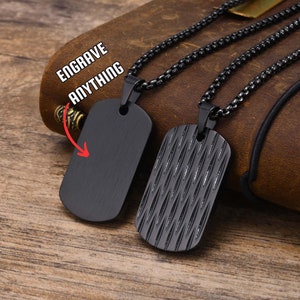 Etiquetas de perro de patrón único grabables con láser, etiquetas de acero decoradas en negro Hip Hop, etiqueta de perro militar personalizada, regalos para hombres, grabar cualquier cosa
