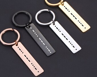 Engraved Morse Code Keychain With Translation On The Back, Personalized Morese Code Key Chain, Personalized Jewelry, Personalized Gifts
