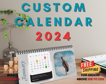 Tischkalender personalisiert, Tischkalender 2024, Tischkalender 2024, Kalender für Business, Foto, grafische Wandkalender, Made in USA