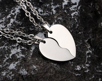 Personalzied 2 Part Heart Necklace, Couple Pendant, Stainless Steel, For Men and Women, Gift for SO, Heart Pendant, Love Pendant