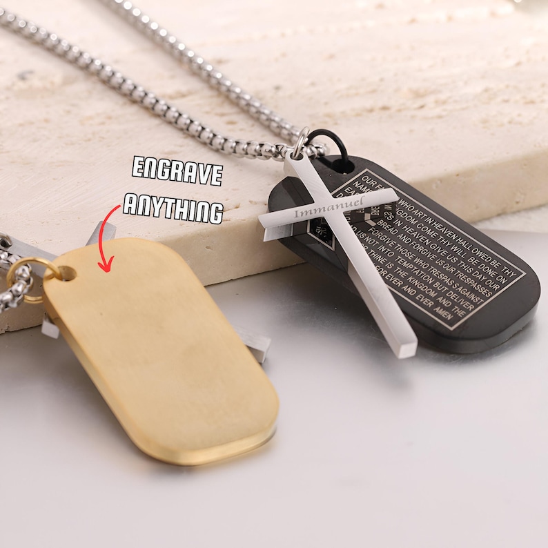 Laser Engravable Religious Dog Tags With Cross and Lord's Prayer ...