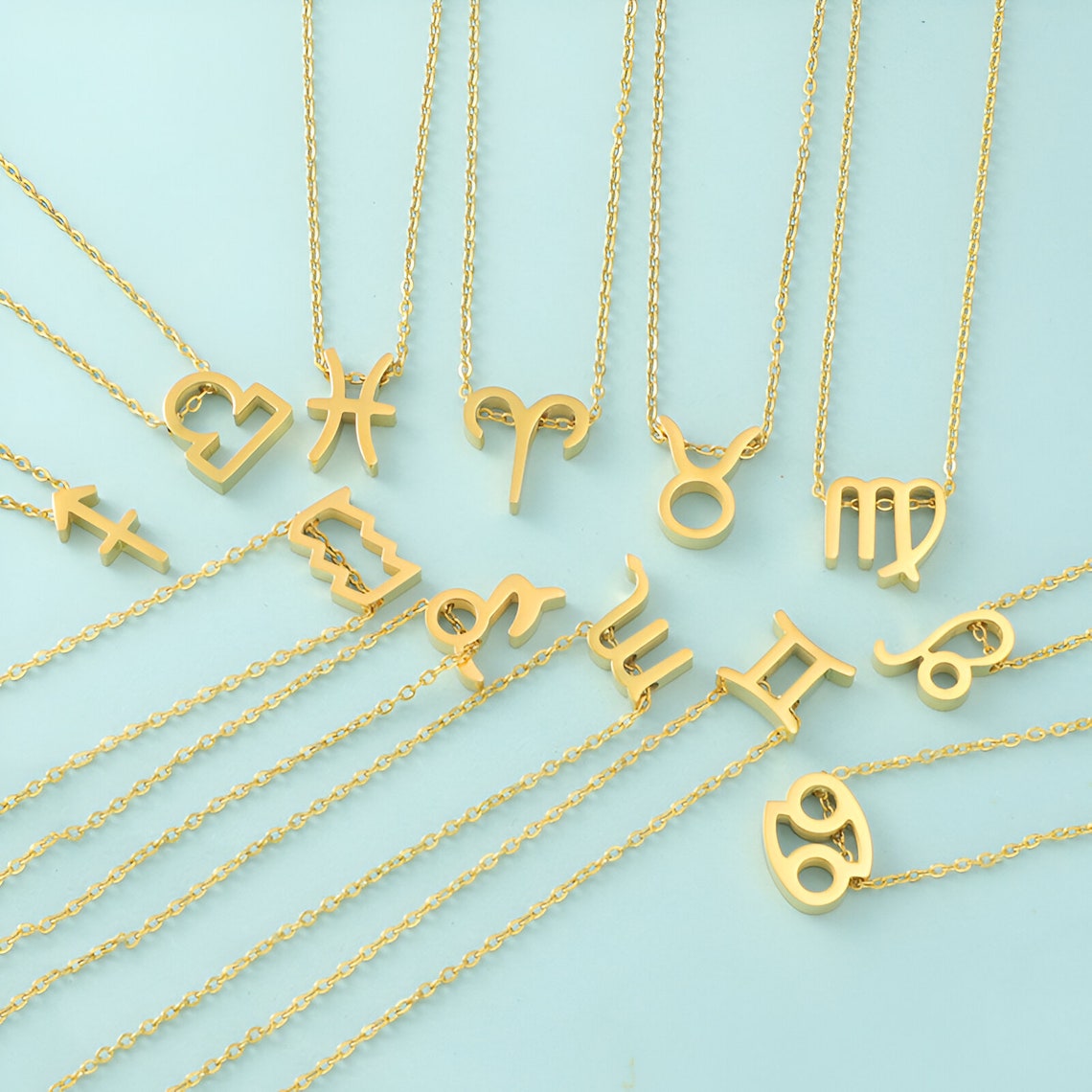 18K Gold Plated Zodiac Sign Necklace, 12 Horoscope Signs Necklaces, 12 ...