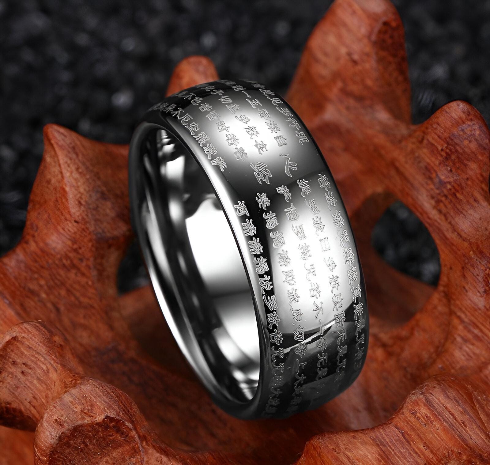 Laser Engraved Buddhist Bodhisattva Chant Tungsten Carbide Ring ...